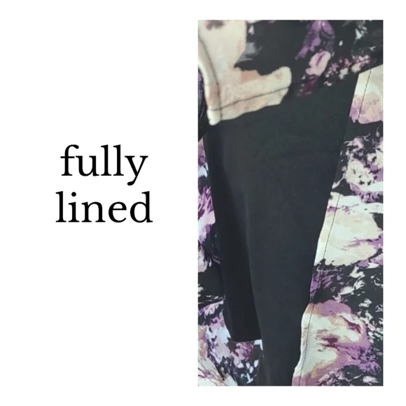 Retro Purple Black Cream Floral Print Short Sleeve Dress - Picture 4 of 5